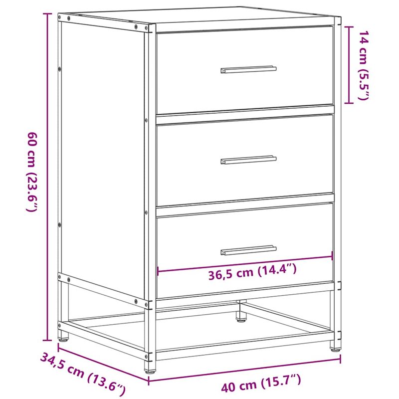 Casa si Gradina - Mobilier - Comode si corpuri - Noptiere - Noptiera gri Sonoma 40x34,5x60 cm lemn prelucrat si metal - Infinity.ro