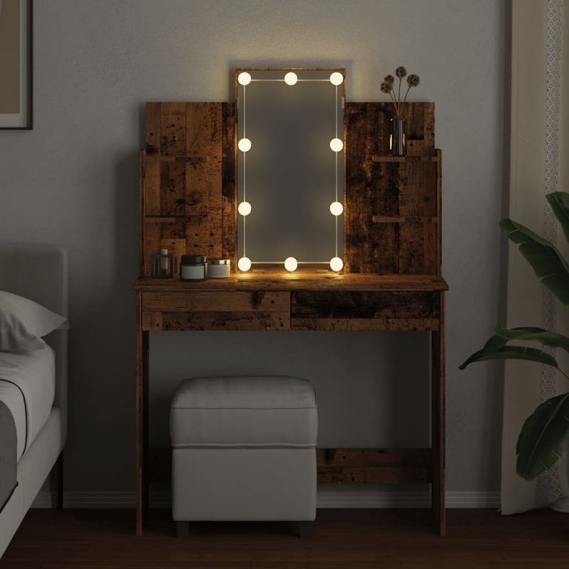 Casa si Gradina - Mobilier - Comode si corpuri - Masute de toaleta - Masa de toaleta cu LED-uri, lemn vechi, 96x40x142 cm - Infinity.ro