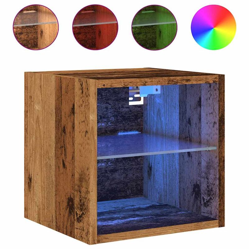 Casa si Gradina - Mobilier - Comode si corpuri - Comode - Comoda TV de perete cu lumini LED, lemn vechi, 30x28,5x30 cm - Infinity.ro