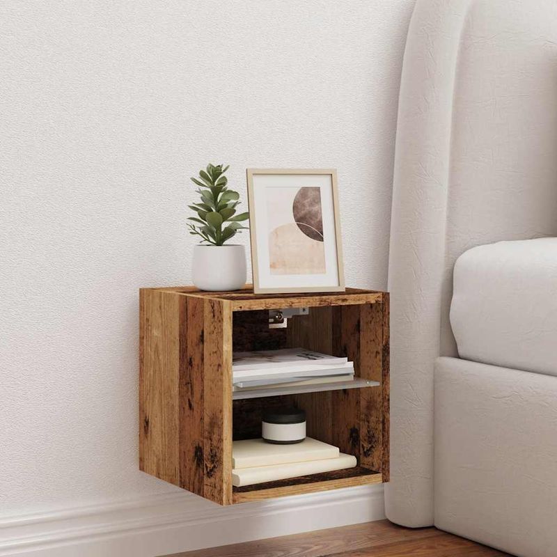 Casa si Gradina - Mobilier - Comode si corpuri - Comode - Comoda TV de perete cu lumini LED, lemn vechi, 30x28,5x30 cm - Infinity.ro