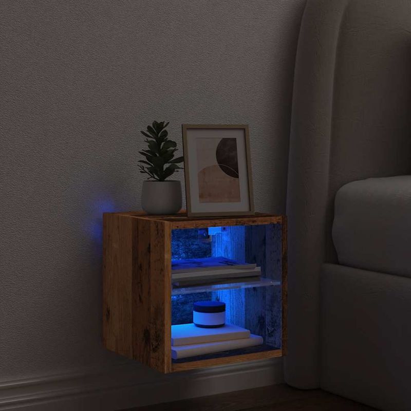 Casa si Gradina - Mobilier - Comode si corpuri - Comode - Comoda TV de perete cu lumini LED, lemn vechi, 30x28,5x30 cm - Infinity.ro