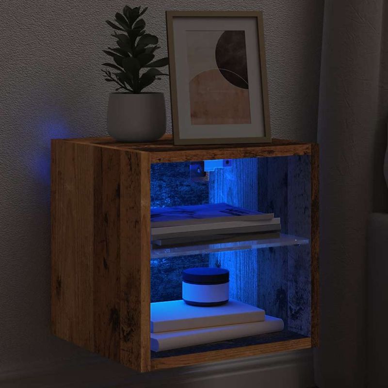 Casa si Gradina - Mobilier - Comode si corpuri - Comode - Comoda TV de perete cu lumini LED, lemn vechi, 30x28,5x30 cm - Infinity.ro