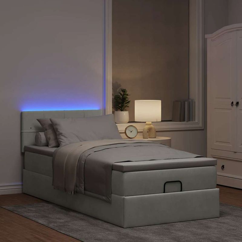 Casa si Gradina - Mobilier - Paturi si accesorii - Paturi - Cadru de pat otoman cu saltea Gri deschis 80x200cm catifea - Infinity.ro