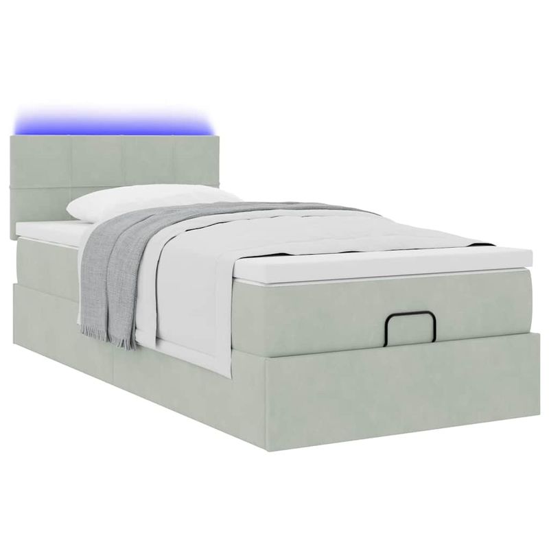 Casa si Gradina - Mobilier - Paturi si accesorii - Paturi - Cadru de pat otoman cu saltea Gri deschis 80x200cm catifea - Infinity.ro