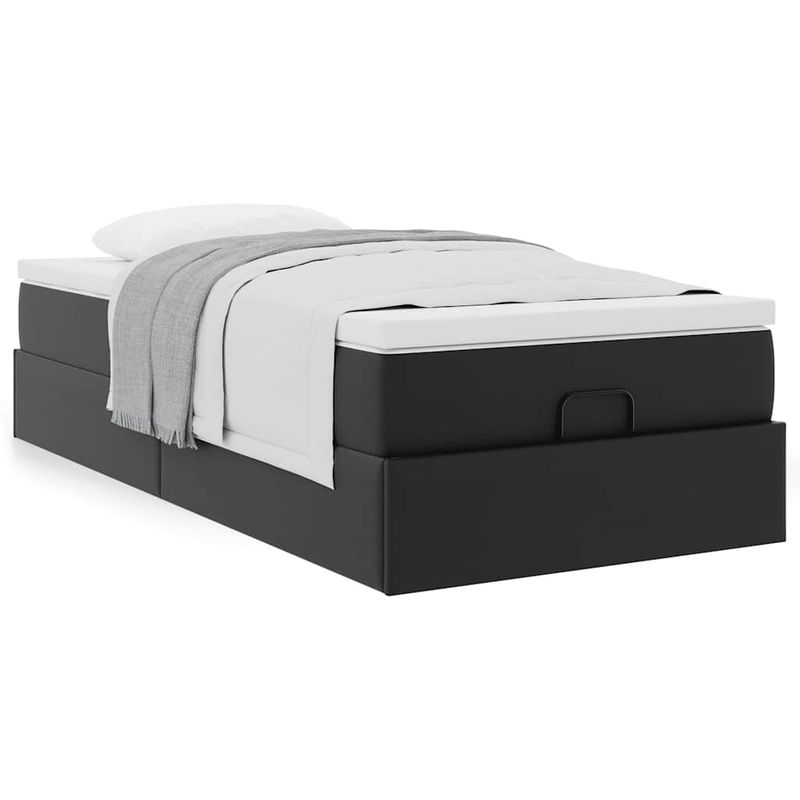 Casa si Gradina - Mobilier - Paturi si accesorii - Paturi - Cadru de pat otoman cu saltea neagra 90x200cm piele artificiala - Infinity.ro