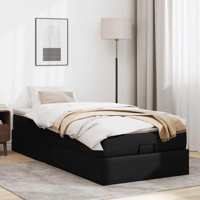 Casa si Gradina - Mobilier - Paturi si accesorii - Paturi - Cadru de pat otoman cu saltea neagra 90x200cm piele artificiala - Infinity.ro