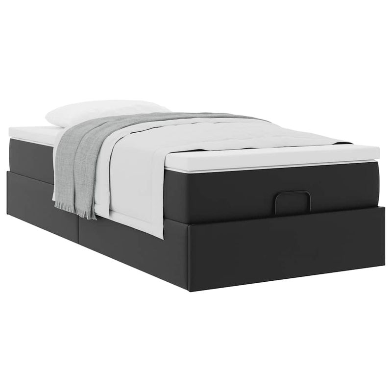 Casa si Gradina - Mobilier - Paturi si accesorii - Paturi - Cadru de pat otoman cu saltea neagra 90x200cm piele artificiala - Infinity.ro