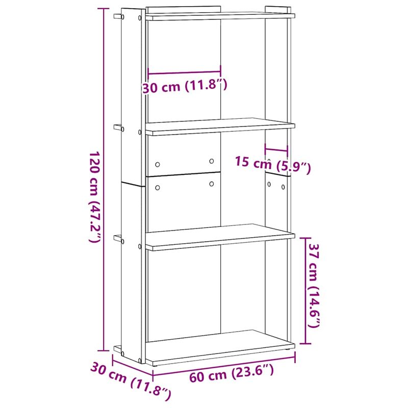 Casa si Gradina - Mobilier - Biblioteci si rafturi - Biblioteci - Biblioteca 3 niveluri stejar afumat 60x30x120 cm lemn prelucrat - Infinity.ro