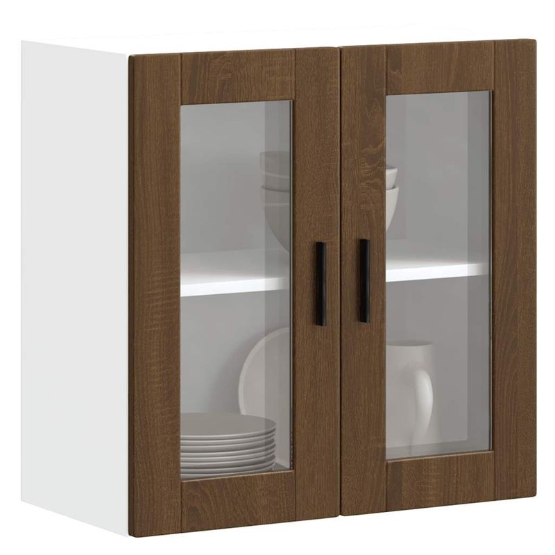 Casa si Gradina - Mobilier - Comode si corpuri - Corpuri bucatarie - Dulap de bucatarie cu usa din sticla din stejar maro „Porto”., mărime 60x31x60 cm, model 1x dulap de perete din sticlă (2 uși) - Infinity.ro