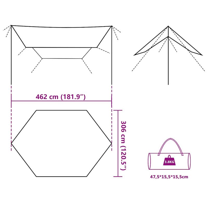 Sport si Outdoor - Camping - Copertine si adaposturi - Prelata de camping, maro, 462x306x211 cm, impermeabila - Infinity.ro