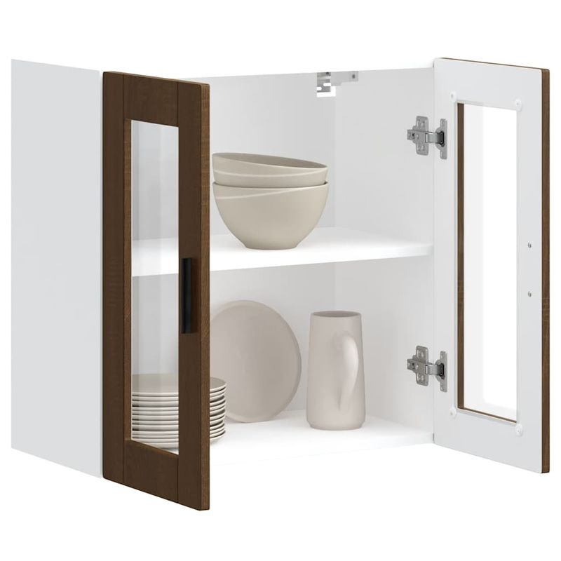 Casa si Gradina - Mobilier - Comode si corpuri - Corpuri bucatarie - Dulap de bucatarie cu usa din sticla din stejar maro „Porto”., mărime 60x31x60 cm, model 1x dulap de perete din sticlă (2 uși) - Infinity.ro
