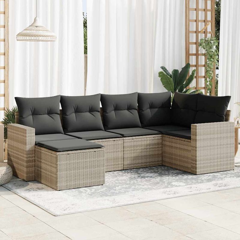 Casa si Gradina - Gradina si terasa - Mobilier exterior - Seturi mobila gradina - Set canapele de gradina cu perne, 6 piese gri deschis poliratan - Infinity.ro