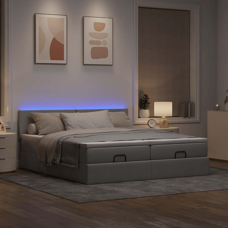 Casa si Gradina - Mobilier - Paturi si accesorii - Paturi - Cadru de pat otoman cu saltele Gri deschis 180x200cm Material - Infinity.ro