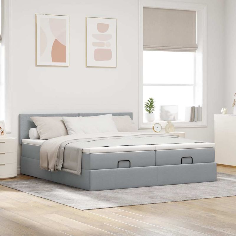 Casa si Gradina - Mobilier - Paturi si accesorii - Paturi - Cadru de pat otoman cu saltele Gri deschis 180x200cm Material - Infinity.ro