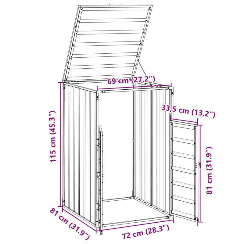 Casa si Gradina - Gradina si terasa - Mobilier exterior - Dulapuri si lazi depozitare exterior - Depozitare cos gunoi cu roti, 1 cos, maro, 72x81x115 cm, otel - Infinity.ro