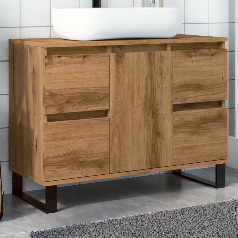 Casa si Gradina - Mobilier - Mobilier baie - Comode baie - Dulap chiuveta baie stejar artizanal 80x33x60 cm lemn prelucrat - Infinity.ro
