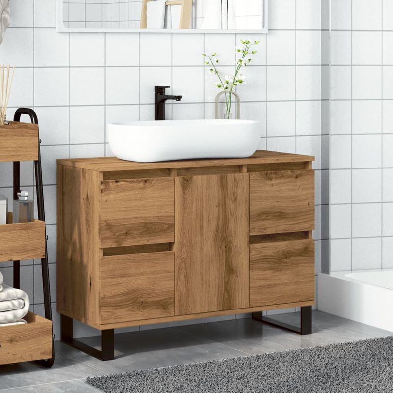 Casa si Gradina - Mobilier - Mobilier baie - Comode baie - Dulap chiuveta baie stejar artizanal 80x33x60 cm lemn prelucrat - Infinity.ro