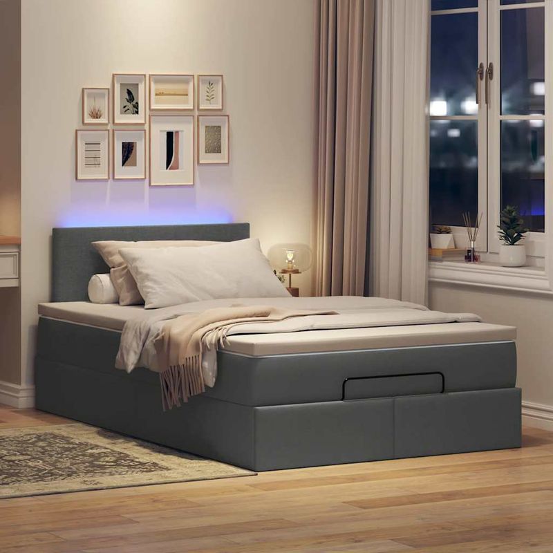 Casa si Gradina - Mobilier - Paturi si accesorii - Paturi - Pat otoman cu saltea tesatura gri inchis 120x190 cm, model design simplu - Infinity.ro