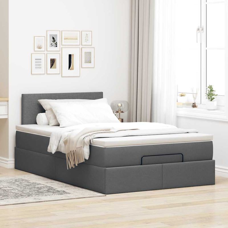 Casa si Gradina - Mobilier - Paturi si accesorii - Paturi - Pat otoman cu saltea tesatura gri inchis 120x190 cm, model design simplu - Infinity.ro