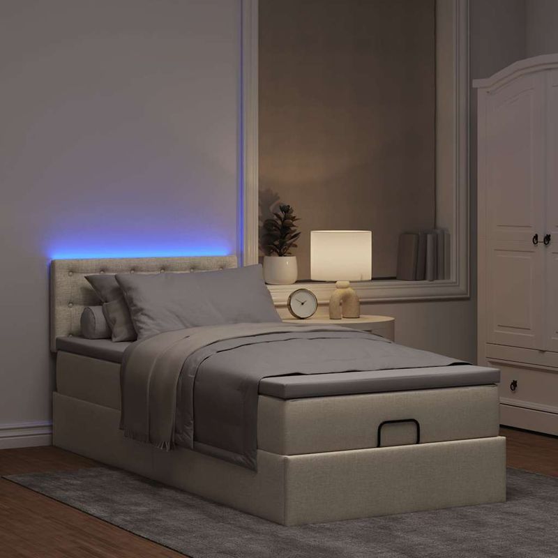 Casa si Gradina - Mobilier - Paturi si accesorii - Paturi - Cadru de pat otoman cu saltea crem 90x190cm stofa - Infinity.ro