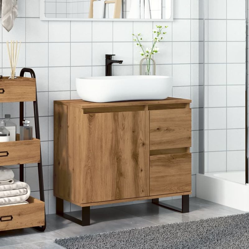 Casa si Gradina - Mobilier - Mobilier baie - Comode baie - Dulap chiuveta baie, stejar artizanal 65x33x60cm lemn prelucrat - Infinity.ro