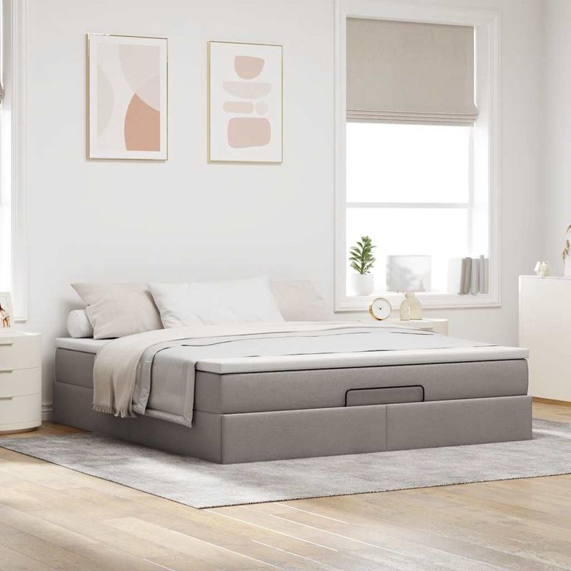 Casa si Gradina - Mobilier - Paturi si accesorii - Paturi - Cadru de pat otoman cu saltea Taupe 160x200cm Material - Infinity.ro