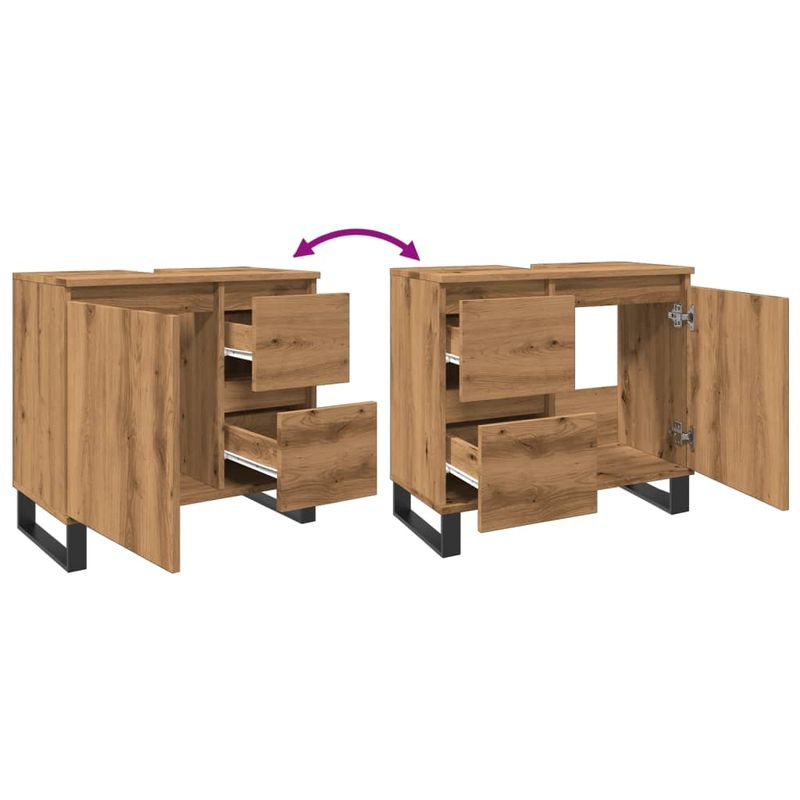 Casa si Gradina - Mobilier - Mobilier baie - Comode baie - Dulap chiuveta baie, stejar artizanal 65x33x60cm lemn prelucrat - Infinity.ro