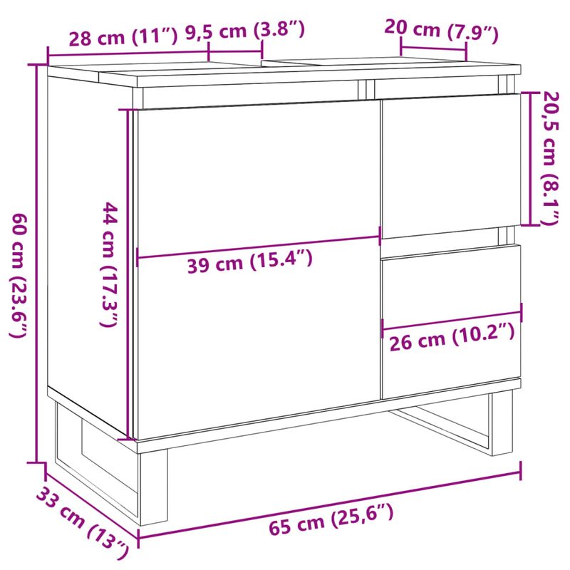 Casa si Gradina - Mobilier - Mobilier baie - Comode baie - Dulap chiuveta baie, stejar artizanal 65x33x60cm lemn prelucrat - Infinity.ro