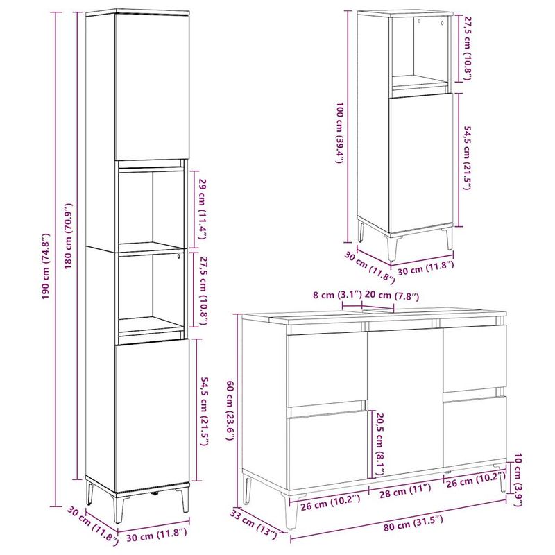 Casa si Gradina - Mobilier - Seturi de mobilier - Seturi baie - Set mobilier de baie, 3 piese, gri beton, lemn compozit - Infinity.ro
