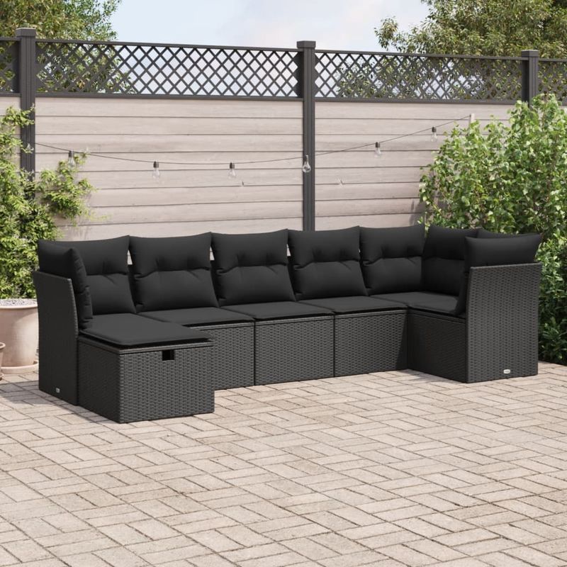 Casa si Gradina - Gradina si terasa - Mobilier exterior - Seturi mobila gradina - Set canapele de gradina cu perne, 7 piese, negru, poliratan - Infinity.ro