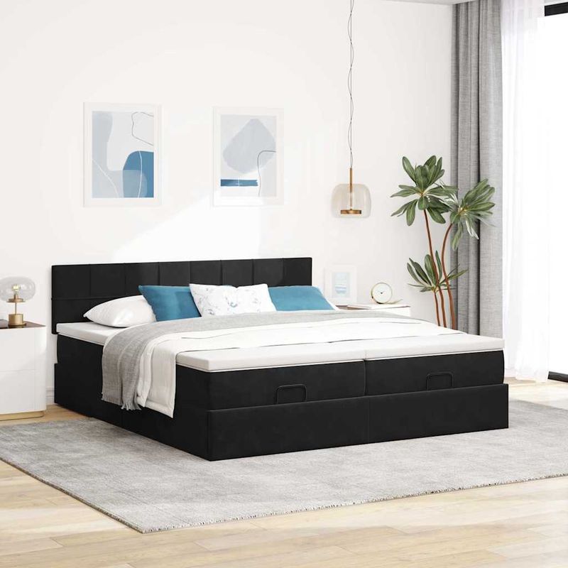 Casa si Gradina - Mobilier - Paturi si accesorii - Paturi - Cadru de pat otoman cu saltele, catifea neagra 200x200cm - Infinity.ro