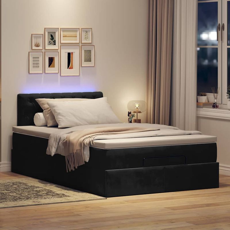 Casa si Gradina - Mobilier - Paturi si accesorii - Paturi - Cadru pat otoman cu saltea neagra 120x190 cm catifea - Infinity.ro