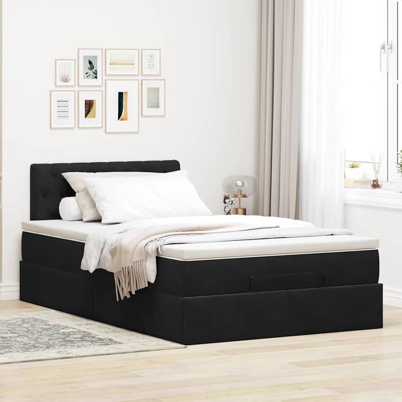 Casa si Gradina - Mobilier - Paturi si accesorii - Paturi - Cadru pat otoman cu saltea neagra 120x190 cm catifea - Infinity.ro