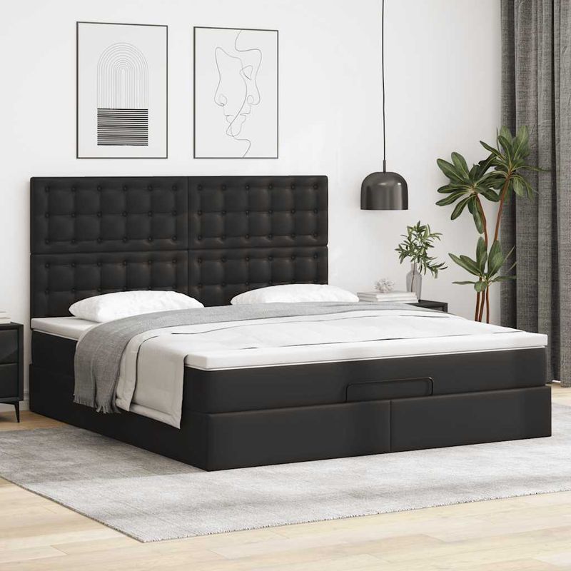 Casa si Gradina - Mobilier - Paturi si accesorii - Paturi - Cadru de pat otoman saltea neagra 160x200cm piele artificiala - Infinity.ro