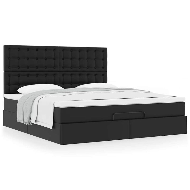 Casa si Gradina - Mobilier - Paturi si accesorii - Paturi - Cadru de pat otoman saltea neagra 160x200cm piele artificiala - Infinity.ro