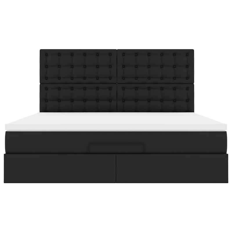Casa si Gradina - Mobilier - Paturi si accesorii - Paturi - Cadru de pat otoman saltea neagra 160x200cm piele artificiala - Infinity.ro