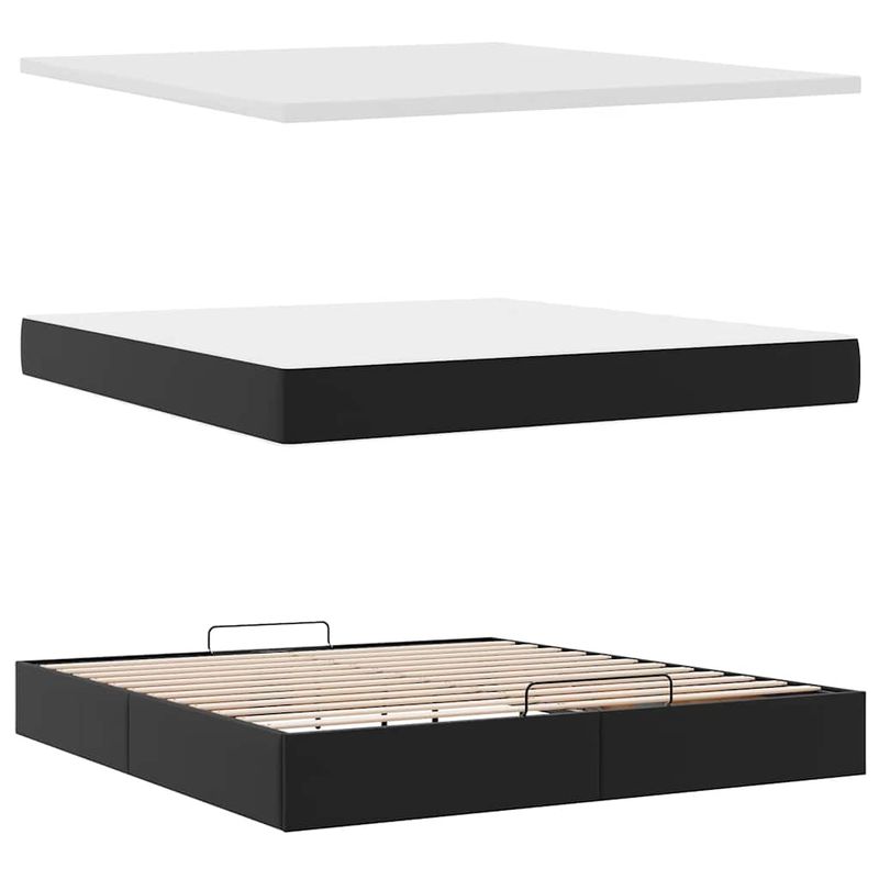 Casa si Gradina - Mobilier - Paturi si accesorii - Paturi - Cadru de pat otoman saltea neagra 160x200cm piele artificiala - Infinity.ro