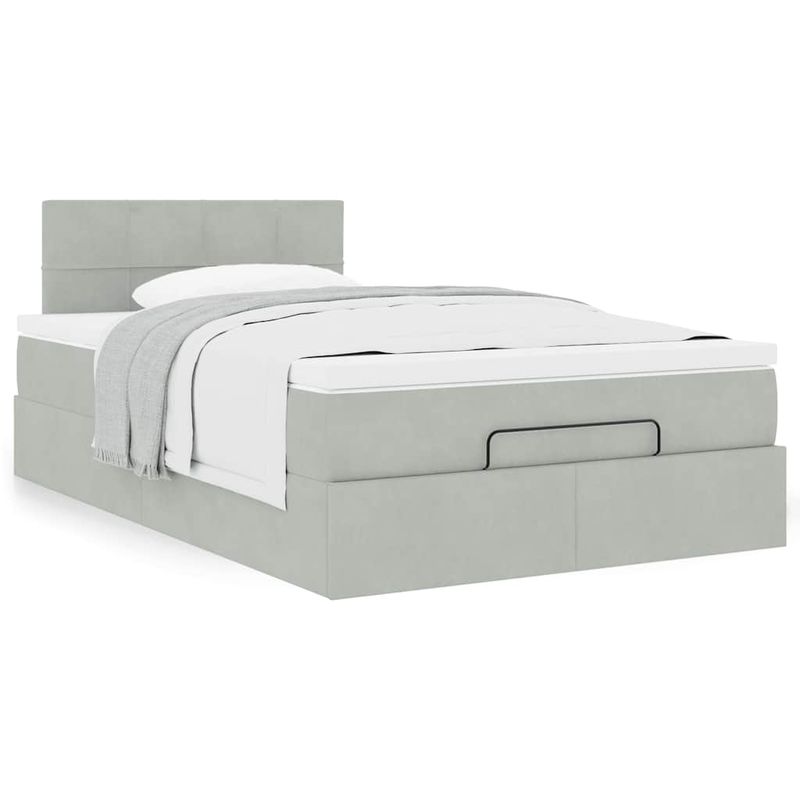 Casa si Gradina - Mobilier - Paturi si accesorii - Paturi - Cadru de pat otoman cu saltea Gri deschis 120x190 cm catifea - Infinity.ro