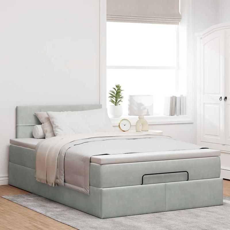 Casa si Gradina - Mobilier - Paturi si accesorii - Paturi - Cadru de pat otoman cu saltea Gri deschis 120x190 cm catifea - Infinity.ro