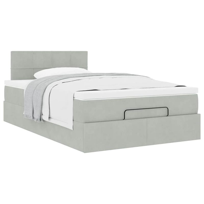 Casa si Gradina - Mobilier - Paturi si accesorii - Paturi - Cadru de pat otoman cu saltea Gri deschis 120x190 cm catifea - Infinity.ro