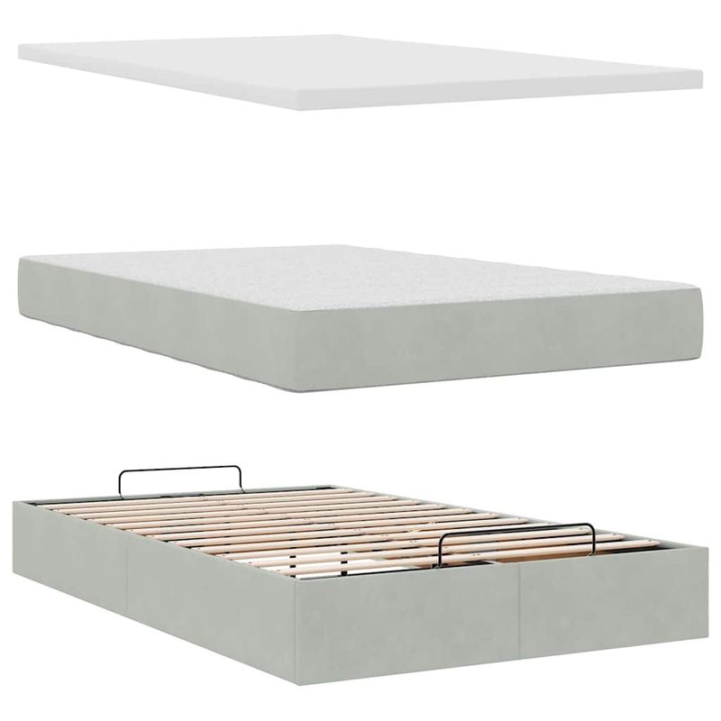 Casa si Gradina - Mobilier - Paturi si accesorii - Paturi - Cadru de pat otoman cu saltea Gri deschis 120x190 cm catifea - Infinity.ro