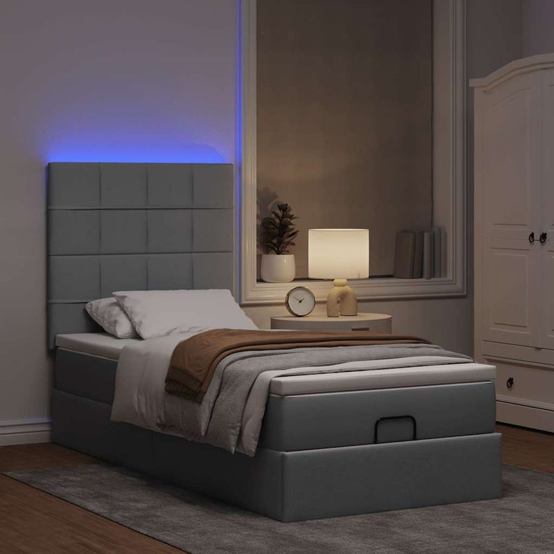 Casa si Gradina - Mobilier - Paturi si accesorii - Paturi - Cadru de pat otoman cu saltea tesatura gri deschis 90x190cm - Infinity.ro