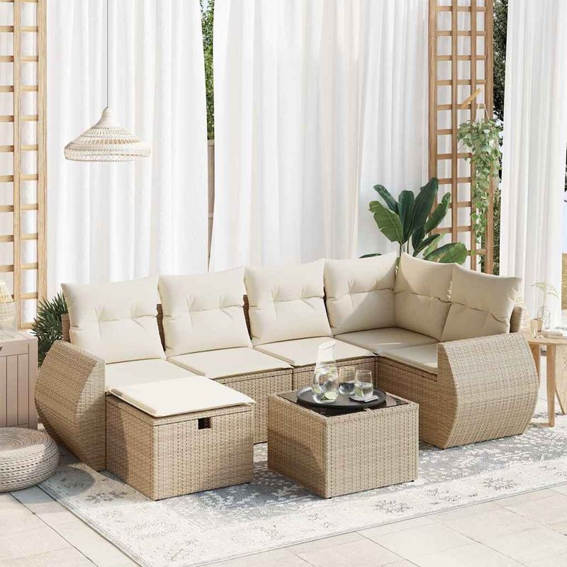 Casa si Gradina - Gradina si terasa - Mobilier exterior - Seturi mobila gradina - Set canapele de gradina, 7 piese, cu perne, bej, poliratan - Infinity.ro