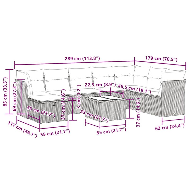 Casa si Gradina - Gradina si terasa - Mobilier exterior - Seturi mobila gradina - Set canapele de gradina cu perne, 9 piese gri deschis poliratan - Infinity.ro