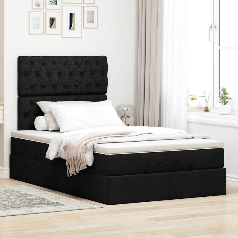 Casa si Gradina - Mobilier - Paturi si accesorii - Paturi - Cadru de pat otoman cu saltea Negru 120x190 cm Tesatura - Infinity.ro