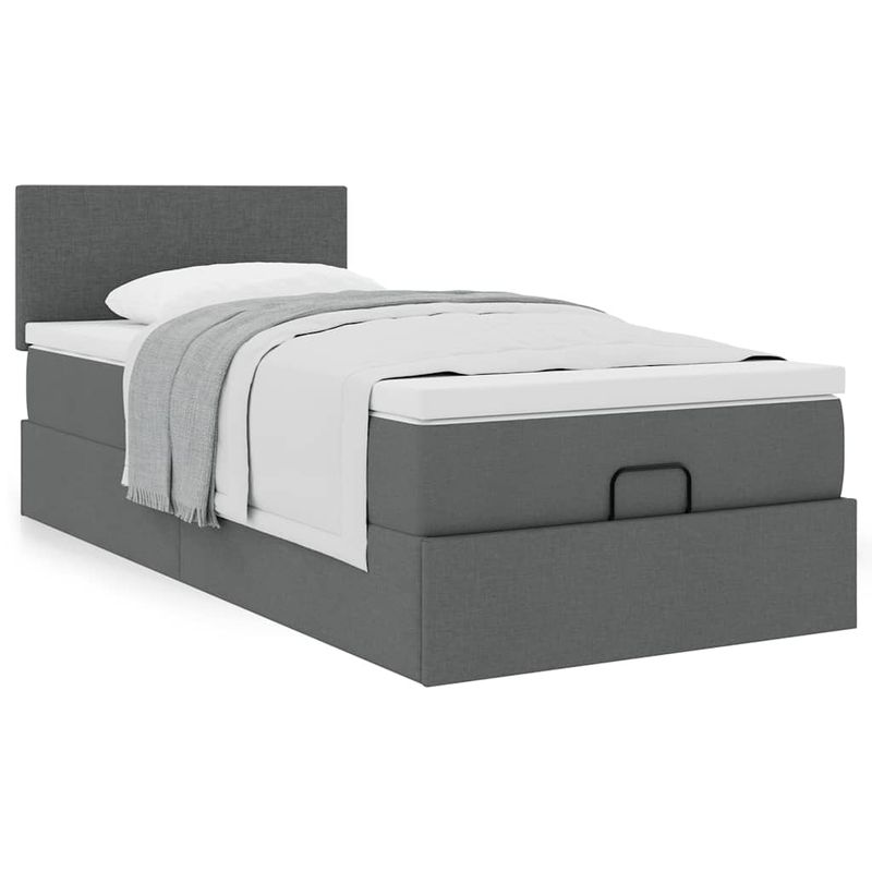 Casa si Gradina - Mobilier - Paturi si accesorii - Paturi - Cadru pat otoman cu saltea tesatura gri inchis 90x200 cm - Infinity.ro