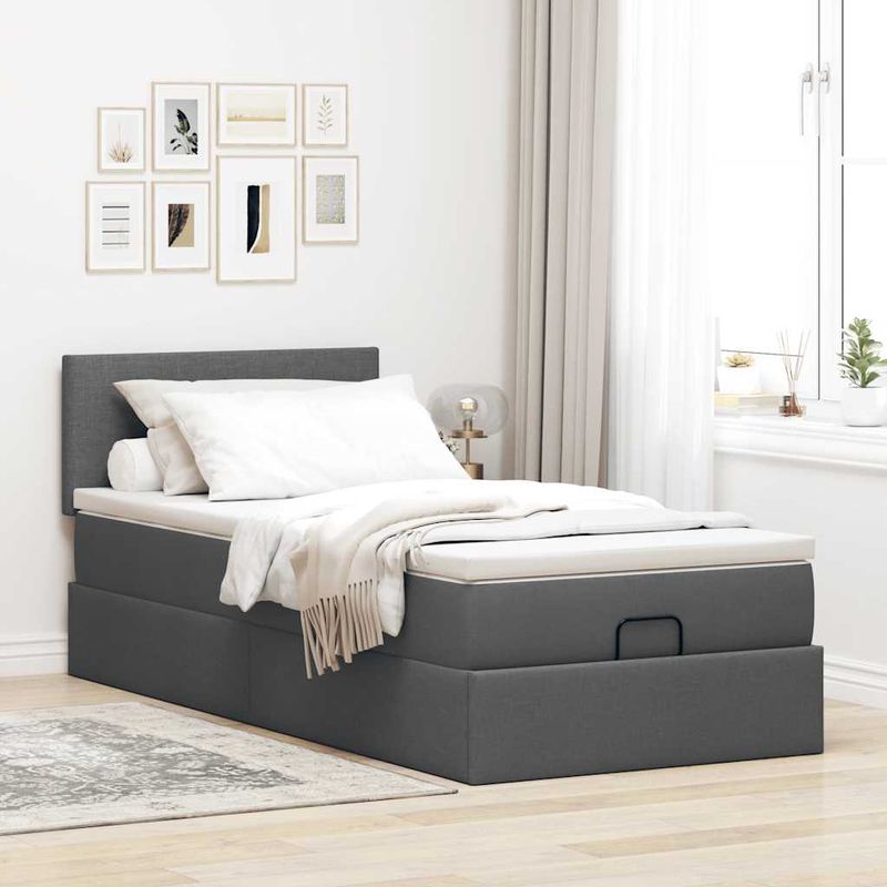 Casa si Gradina - Mobilier - Paturi si accesorii - Paturi - Cadru pat otoman cu saltea tesatura gri inchis 90x200 cm - Infinity.ro
