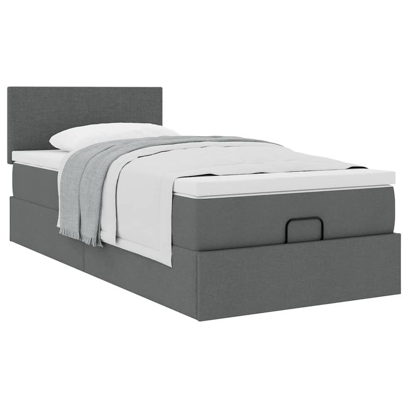 Casa si Gradina - Mobilier - Paturi si accesorii - Paturi - Cadru pat otoman cu saltea tesatura gri inchis 90x200 cm - Infinity.ro
