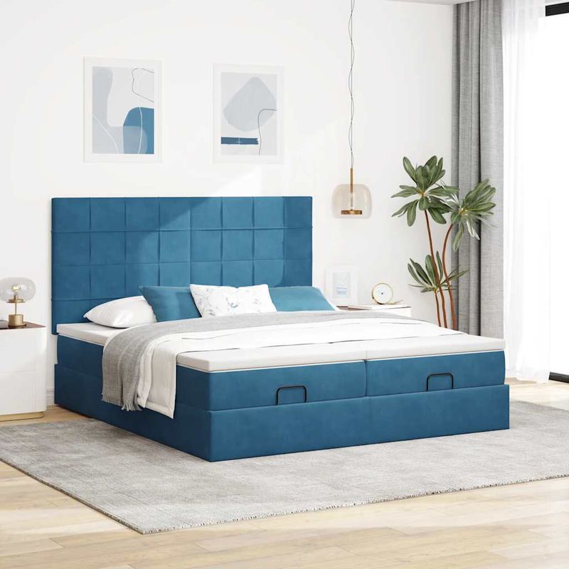 Casa si Gradina - Mobilier - Paturi si accesorii - Paturi - Cadru pat otoman cu saltele Albastru inchis 180x200cm catifea - Infinity.ro