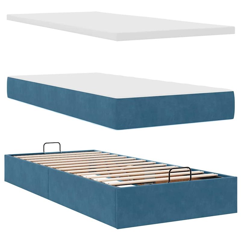 Casa si Gradina - Mobilier - Paturi si accesorii - Paturi - Cadru pat otoman cu saltele Albastru inchis 180x200cm catifea - Infinity.ro
